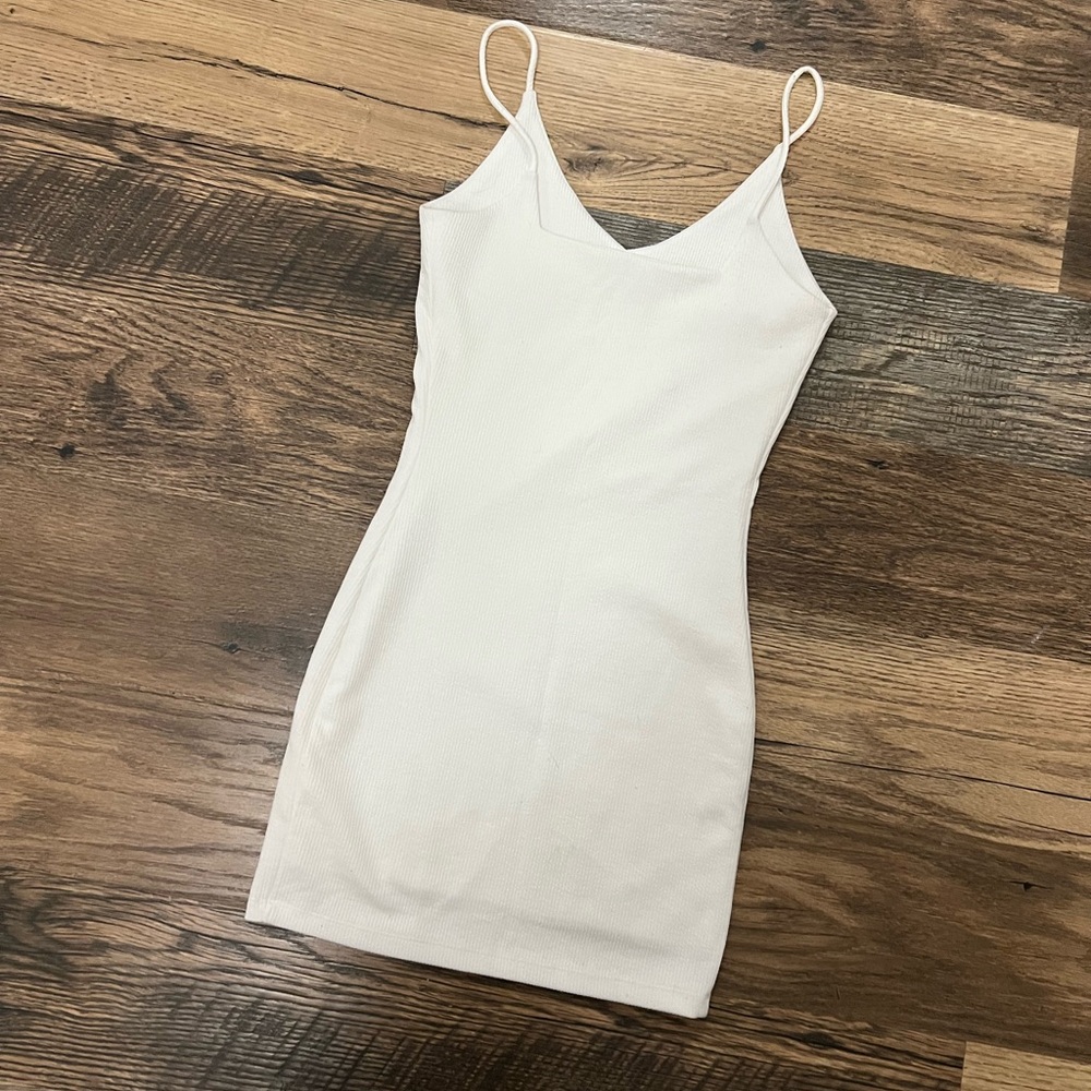 Mango white ribbed mini dress